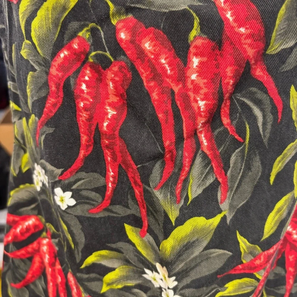 Fresh Impressions Red Chili Pepper Print Bib Apron with Pockets Black Cotton